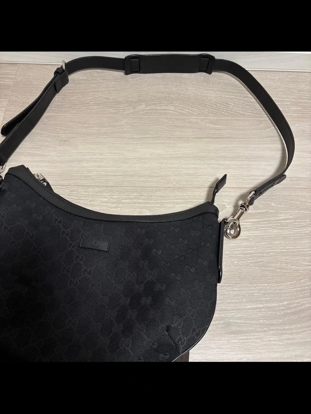 Gucci Black Jacquard Crescent Shoulder Bag with Adjustable Strap